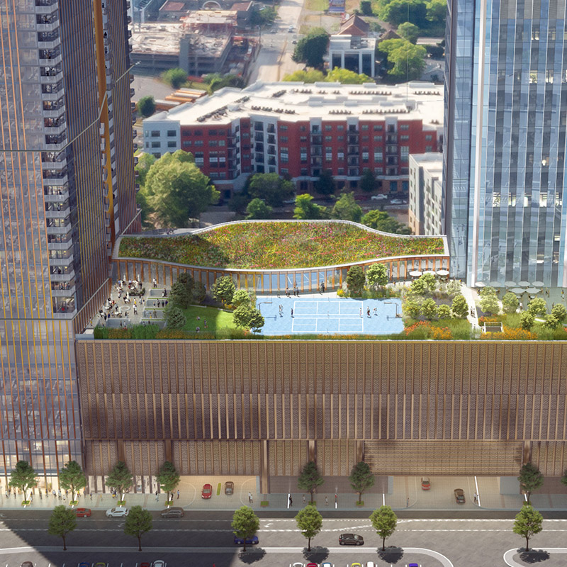 Rendering of beveled-style windows that make up 1111 South Tryon