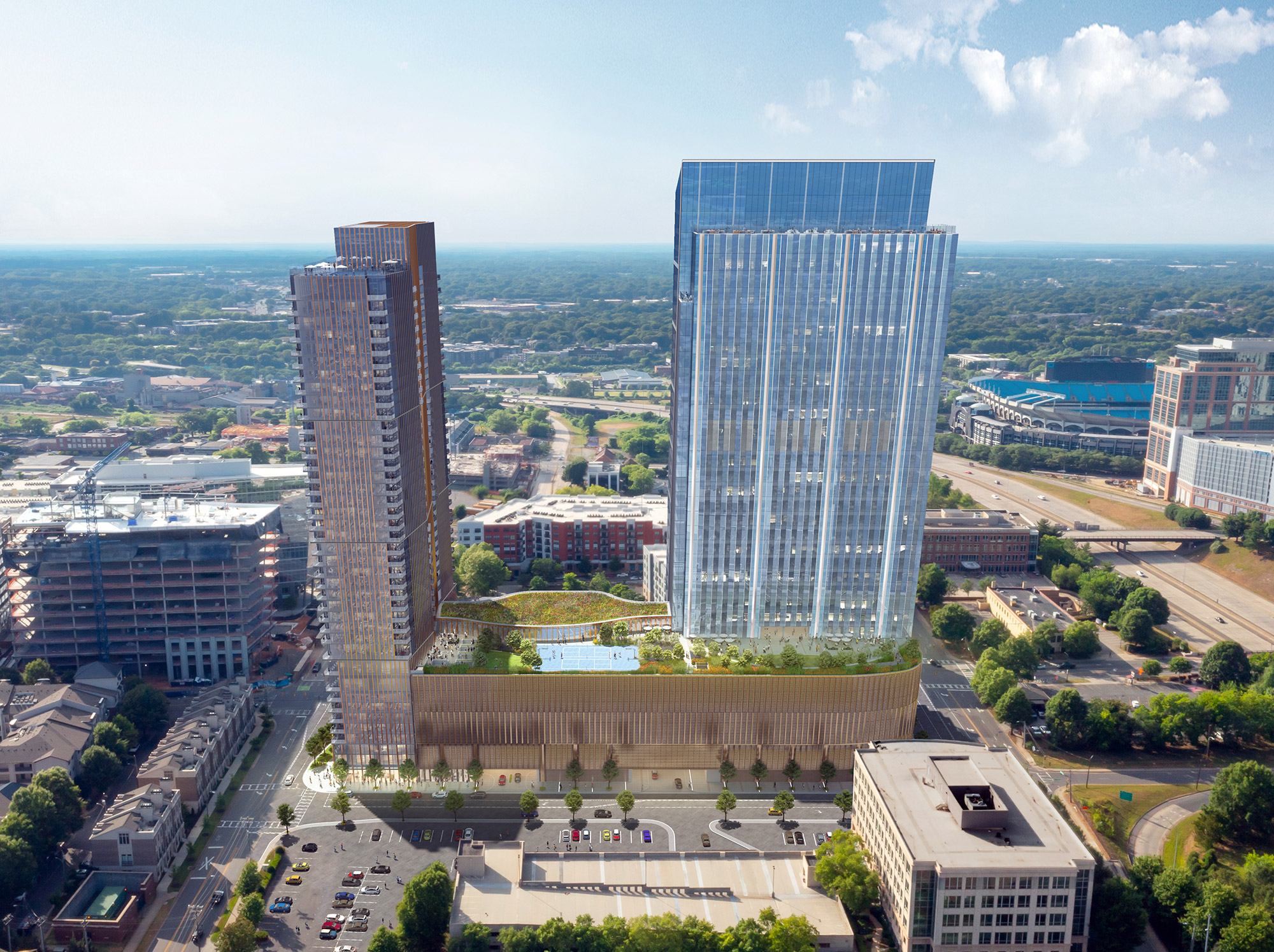 Aerial Rendering of 1111 South Tryon Charlotte office tower