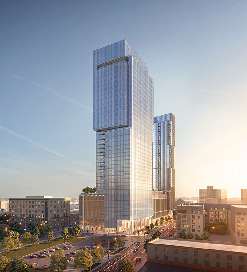 Back end view of 1111 South Tryon office tower in downtown Charlotte
